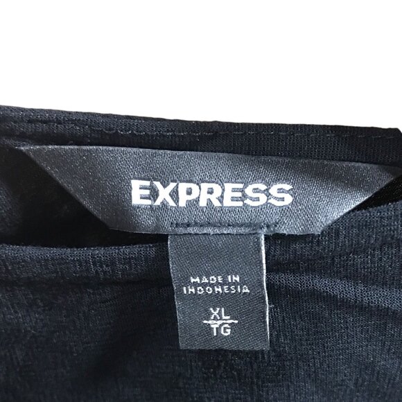 Express Solid Black  Short Sleeve with Ruffles Crew Neck Womens Shirt Size‎ XL - Picture 4 of 4